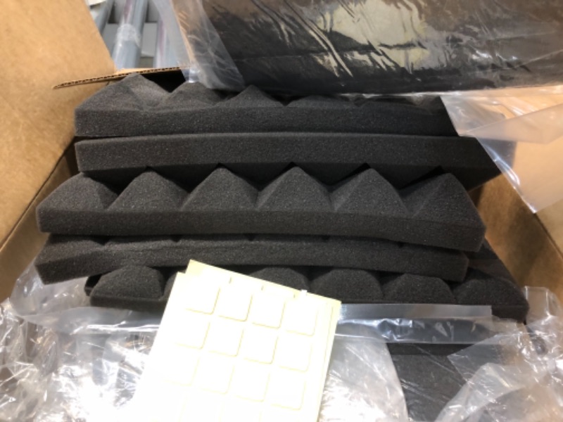 Photo 1 of 12 Pack Set Acoustic Foam Panels 2" × 12" × 12" Black Wedges Tiles Fireproof Soundproof Foam Sound Absorbing Noise Cancelling Panels for Recording Studios, Home, Offices Walls Ceiling
