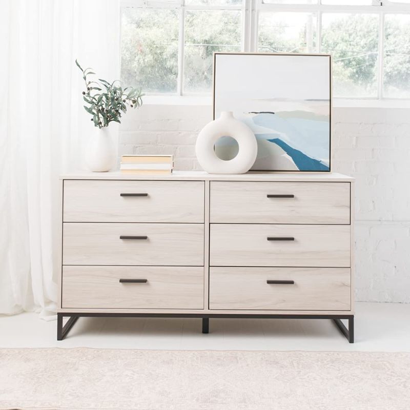 Photo 1 of ***MISSING DRAWERS*** Signature Design by Ashley Socalle Modern Industrial 6 Drawer Dresser, Natural Beige

