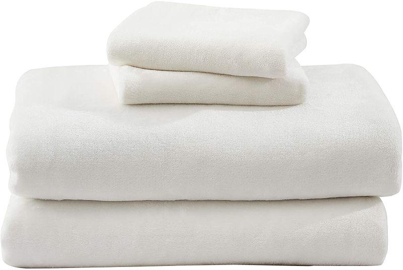 Photo 1 of Cozy Fleece Warm and Cozy Super Plush Flannel Fleece Sheet Set, White, Queen 