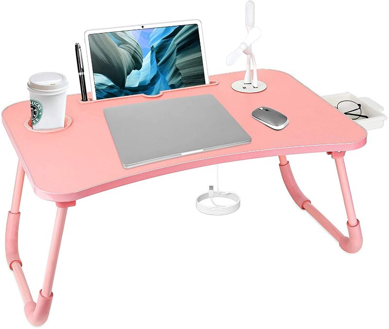 Photo 1 of Bed Desk for Laptop,Laptop Desk for Bed,Bed Table Stand with Cup Holder/Storage Drawer/USB Charging Port/USB Light Fan,Bed Tables for Eating and Laptops/Reading/Watching Movie on Bed
