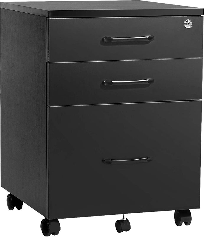 Photo 1 of ***Used, cosmetic damage***
YANGBAGA Mobile File Cabinets for Home Office, 3 Drawer Wood Filling Cabinet for A4 or Letter Size, File Organizer with Lock on Wheels, Fully Assembled, Black
