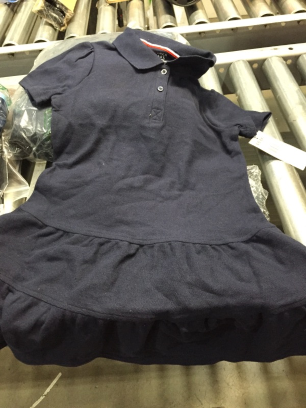 Photo 2 of Size S (6/6x) Girls School Uniform Short Sleeve Ruffle Pique Polo Dress
