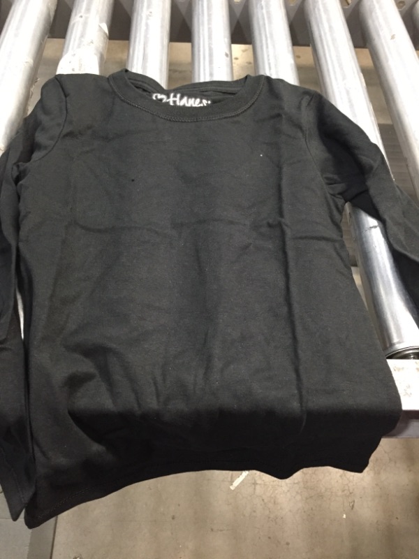 Photo 2 of Hanes Girls' Long-Sleeve Crewneck T-Shirt Black S 6x
