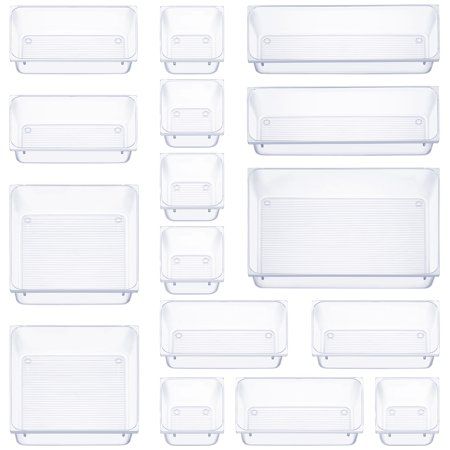 Photo 1 of 16 Pcs Drawer Organizer Set Dresser Desk Drawer Dividers - 5 Size Bathroom Vanity Cosmetic Makeup Trays - Multipurpose Clear Plastic Storage Bins for
