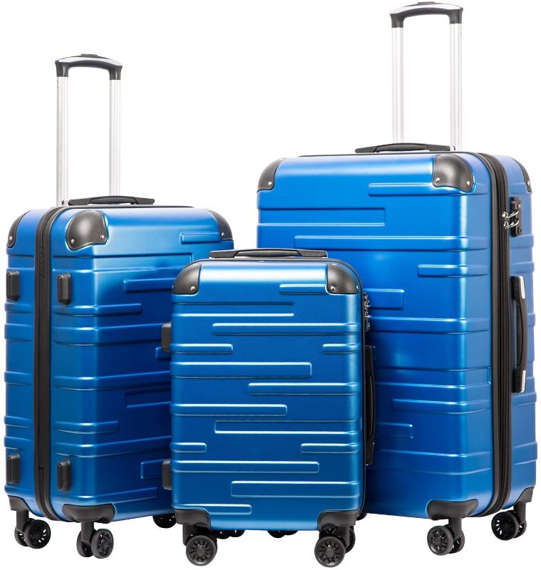 Photo 1 of ***Used, cosmetic damage***
 Luggage Expandable(only 28") Suitcase 3 Piece Set with TSA Lock Spinner 20in24in28in (blue)
