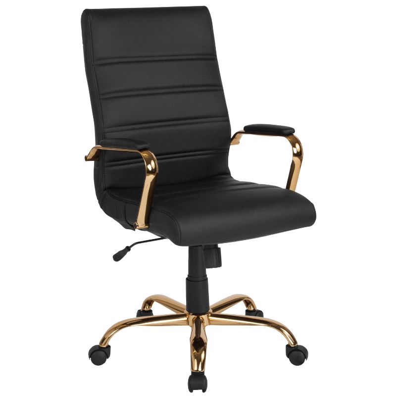 Photo 1 of Flash Furniture Black Leather/Gold Frame Office/Desk Chair
