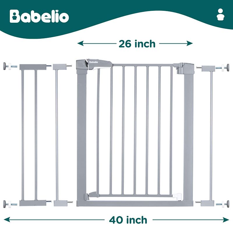 Photo 1 of BABELIO Metal Baby Gate with Wireless Alarm, 29-40 Inch Dog Gate with Door, Easy Step Extra Wide Pressure Mounted Child Gate, No Drilling, Walk Thru Safety Pet Gates for Stairs and Doorways