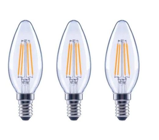 Photo 1 of 8 PACKAGES 
EcoSmart 40-Watt Equivalent B11 Dimmable ENERGY STAR Clear Glass Filament LED Vintage Edison Light Bulb Bright White (3-Pack) ($9 X 8)