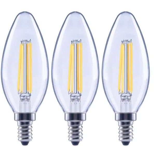 Photo 1 of 2 items 
EcoSmart 100-Watt Equivalent B13 Dimmable Blunt Tip Candle Clear Glass Filament LED Vintage Edison Light Bulb Daylight (3-Pack) ($13 x 4)
EcoSmart 60-Watt Equivalent A15 Dimmable Appliance Fan Frosted Glass Filament LED Vintage Edison Light Bulb 