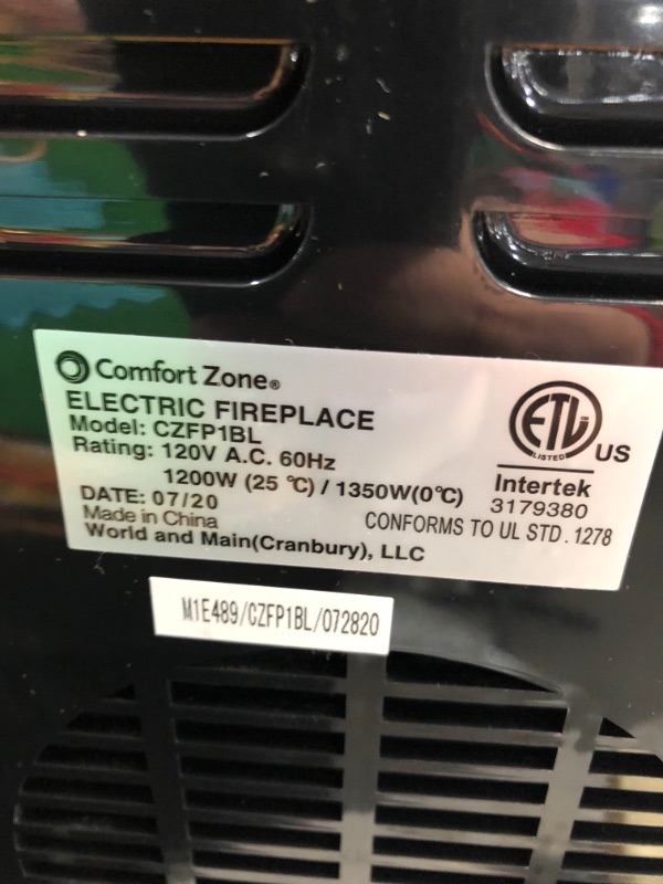 Photo 4 of ***PARTS ONLY****Comfort Zone czfp1bl Portable Fireplace Heater 1200-Watt Electric Ceramic Space Heater with 3D Flame Effect