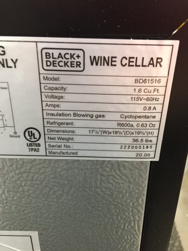 Photo 7 of BLACK+DECKER BD61516 Wine Cellar Fridge 14 BOTTLE 