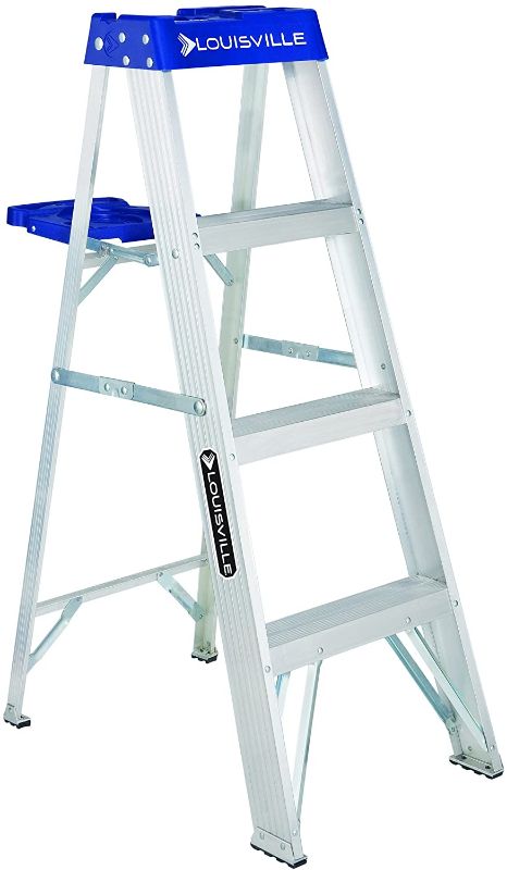 Photo 1 of *DAMAGED* Louisville Ladder 4-Foot Aluminum Step Ladder, 250-Pound Capacity, AS2104 BENT AT BOTTOM NEEDS REPAIR.
