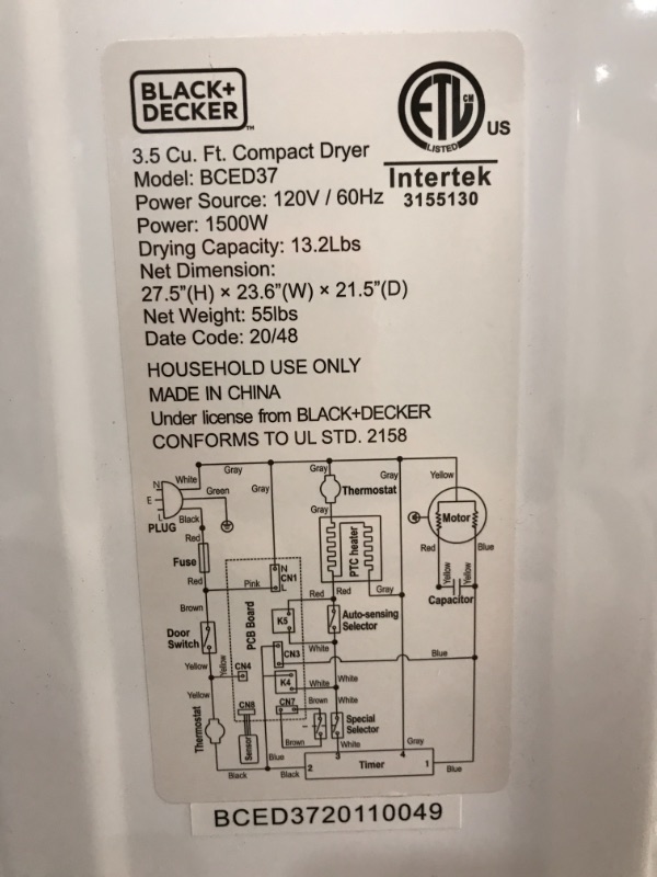 Photo 3 of 3.5 cu. ft. Capacity White Electric Dryer DOES NOT HEAT UP, UNABLE TO SWITCH MODE.