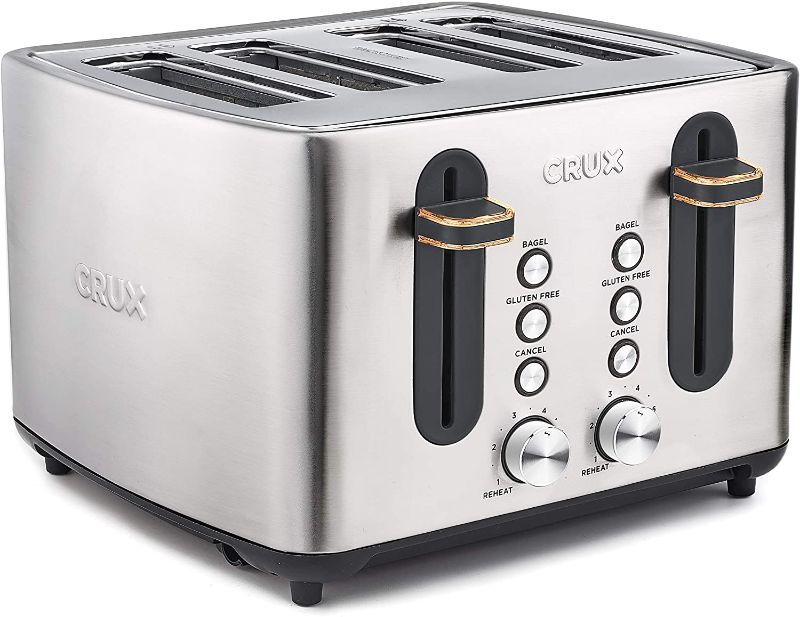 Photo 1 of CRUX 4-Slice Extra Wide Slot Stainless Steel Toaster with 6 Shade Setting Control, Silver
