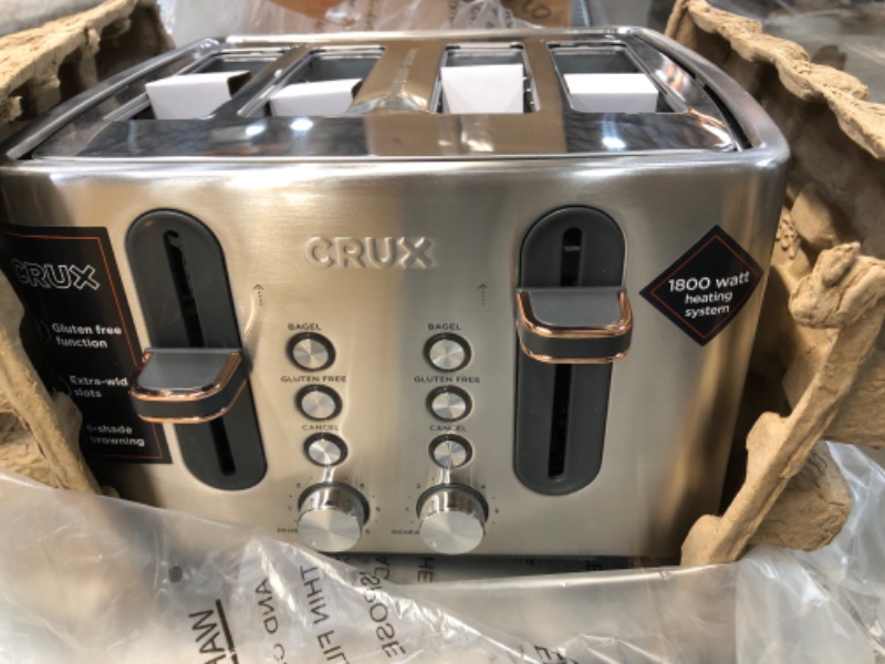 Photo 2 of CRUX 4-Slice Extra Wide Slot Stainless Steel Toaster with 6 Shade Setting Control, Silver
