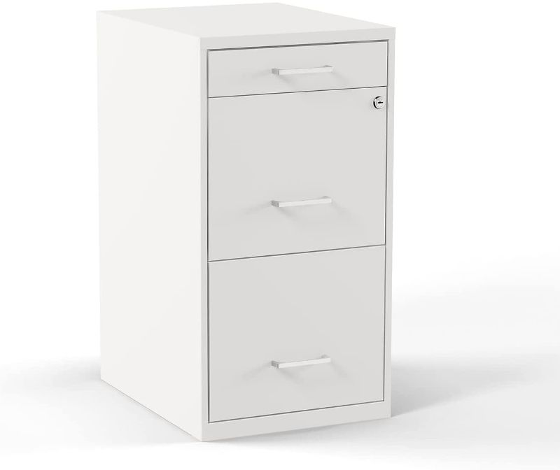 Photo 1 of 3-Drawer Vertical File Cabinet Locking Letter White 18-Inch MISSING TOP 2 HANDLES AND KEYS. 