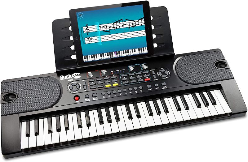 Photo 1 of RockJam (RJ549) 49-Key Portable Electric Keyboard Piano With Power Supply, Sheet Music Stand and Simply Piano App

//powers on