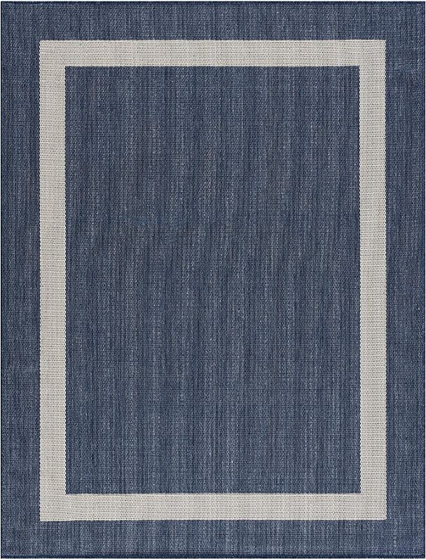 Photo 1 of CAMILSON Outdoor Rug - Modern Area Rugs for Indoor and Outdoor patios, Kitchen and Hallway mats - Washable Outside Carpet (5x7, Bordered - BLUE / White)
