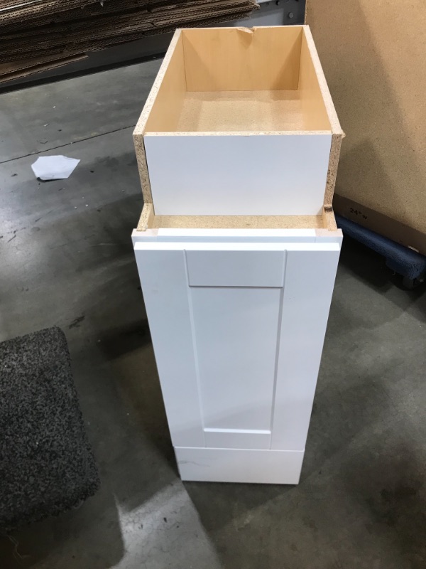 Photo 3 of 
Hampton Bay
Shaker Satin White Stock Assembled Base Kitchen Cabinet with Ball-Bearing Drawer Glides (12 in. x 34.5 in. x 24 in.)