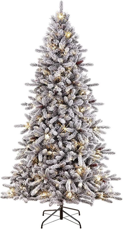 Photo 1 of Puleo International 7.5-Foot Pre-Lit Flocked Bennington Fir Artificial Christmas Tree with 400 UL-Listed Clear Lights, 
