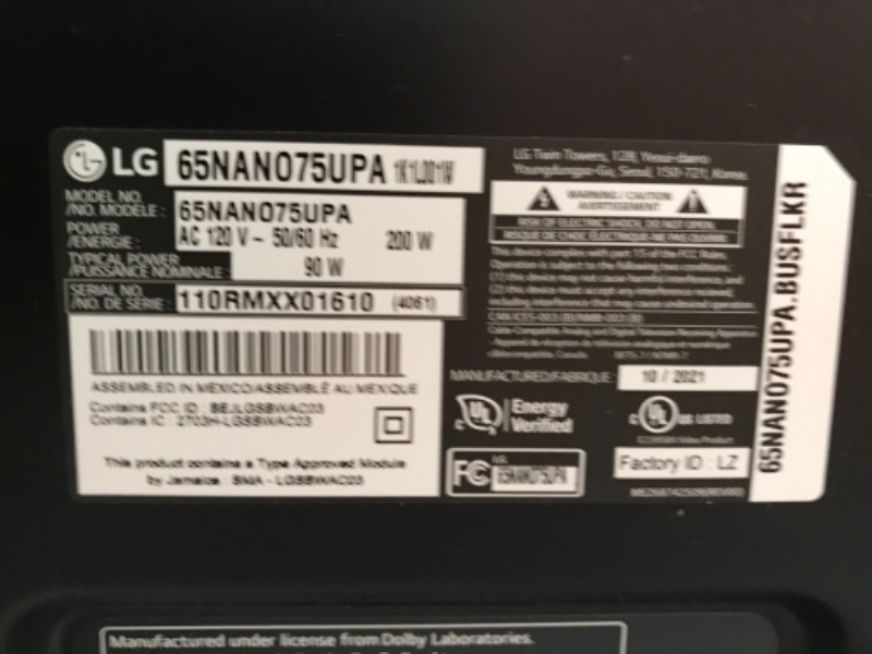 Photo 3 of SCREEN DAMAGED ON TOP IN MIDDLE LG 65NANO75UPA Alexa Built-in NanoCell 75 Series 65" 4K Smart UHD NanoCell TV (2021)
