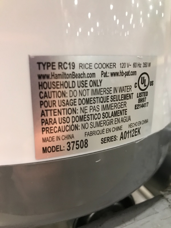 Photo 3 of Hamilton Beach 8 Cup Rice Cooker, White