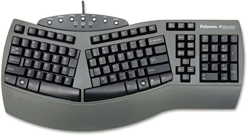 Photo 1 of Fellowes - Ergonomic Split-Design Keyboard w/Antimicrobial Protection, 117 Keys, Black
