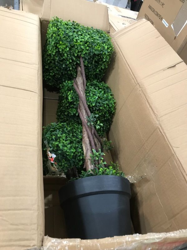 Photo 1 of 35.4 inch Green Artificial Square Shape Boxwood Topiary Tree
