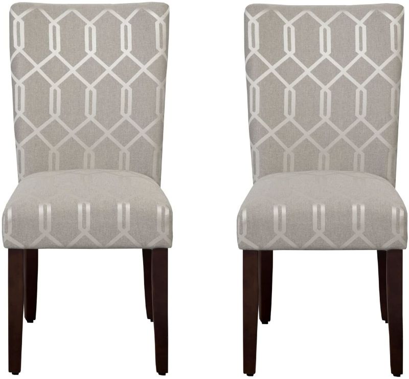 Photo 1 of **PARTS ONLY** HomePop Parsons Classic Upholstered Accent Dining Chair, Set of 2, Pewter Grey and Lattice Cream
