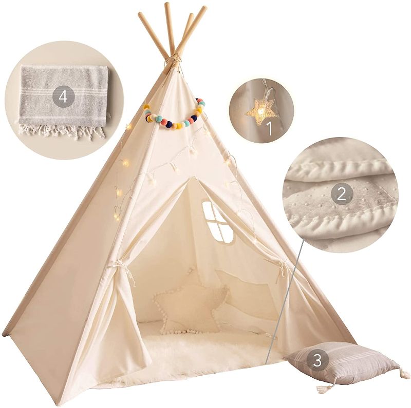 Photo 1 of Kids Teepee Tent for Kids - with Mat, Light String, Pillow & Blanket | Teepee Tent for Kids | Kids Play Tent | Kids Teepee Play Tent | Toddler Teepee Tent for Girls & Boys