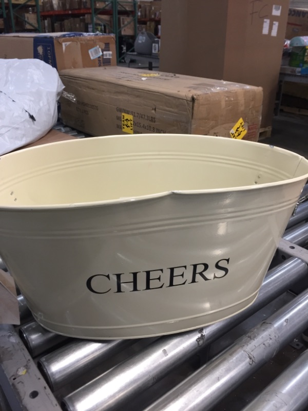 Photo 2 of ***DAMAGED***
Twine Rustic Farmhouse Decor Ice Bucket and Galvanized Cheers Tub, 6.3 Gallons, Cream
