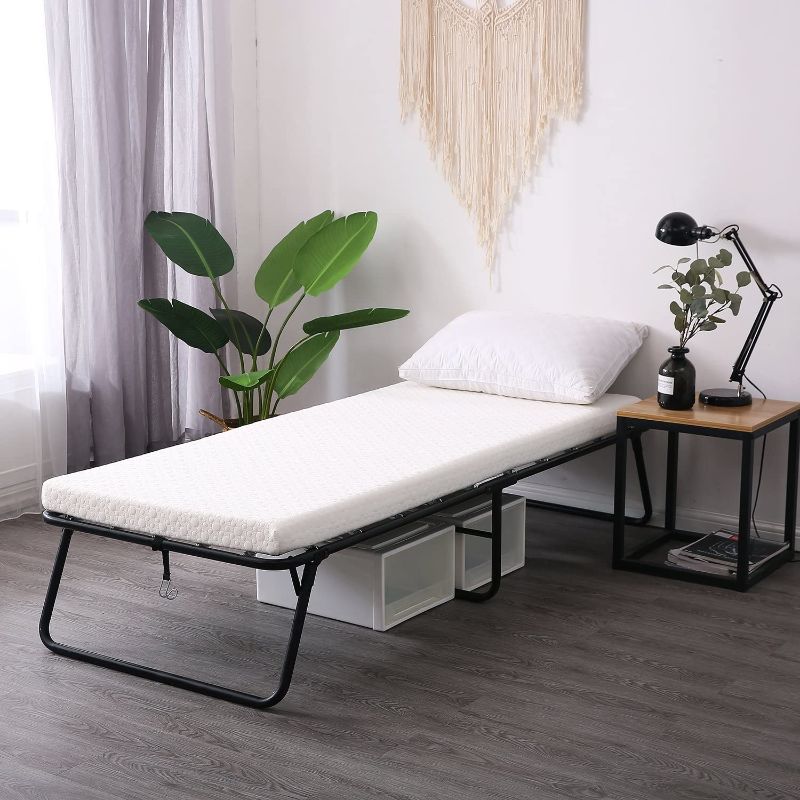 Photo 1 of Leisuit Rollaway Guest Bed Cot Fold Out Bed - Portable Folding Bed Frame with Thick Memory Foam Mattress for Spare Bedroom & Office
