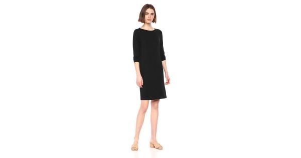 Photo 1 of Essentials Women's Solid 3/4 Sleeve Boatneck Dress, Black, M
