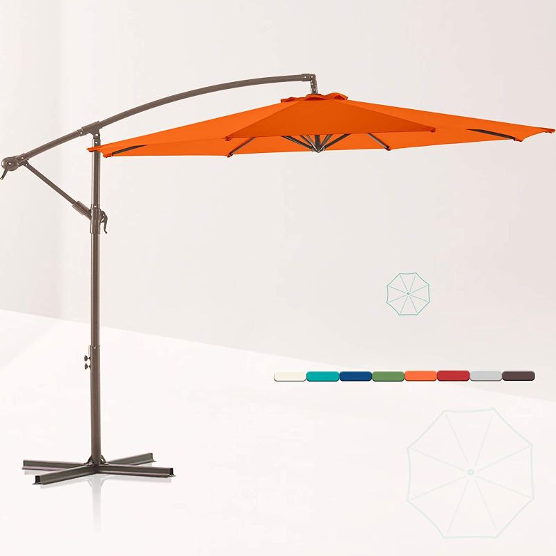 Photo 1 of 10 ft. Offset Hanging Patio Umbrella Cantilever Outdoor Umbrellas with Fade Resistant Solution-Dyed Canopy, Infinite Tilt, Crank (Orange)