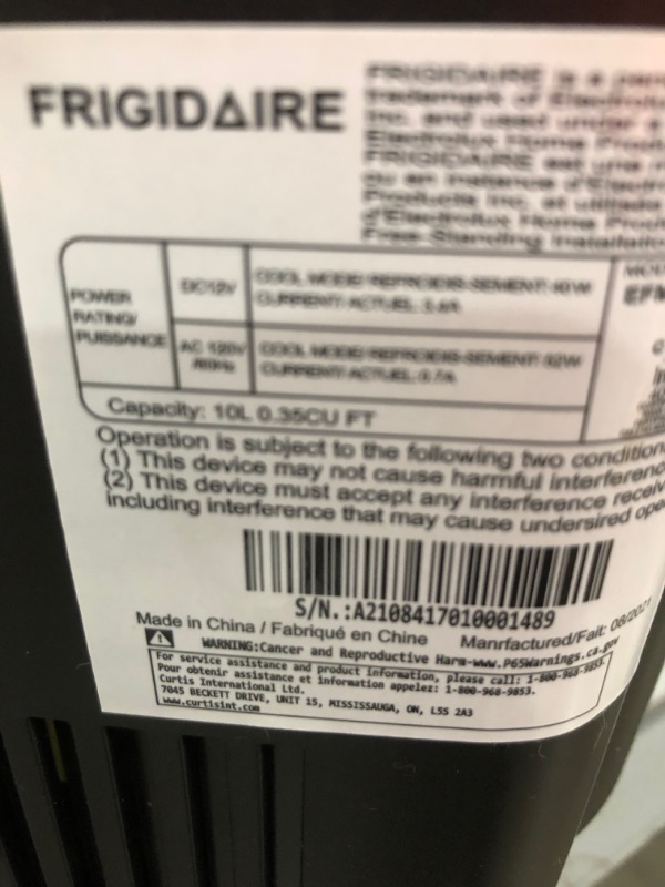 Photo 5 of **TESTED AND FUNCTIONS**
FRIGIDAIRE Portable 10L, 15-can Mini Fridge Brushed Stainless Rugged Refrigerator, EFMIS183-SS