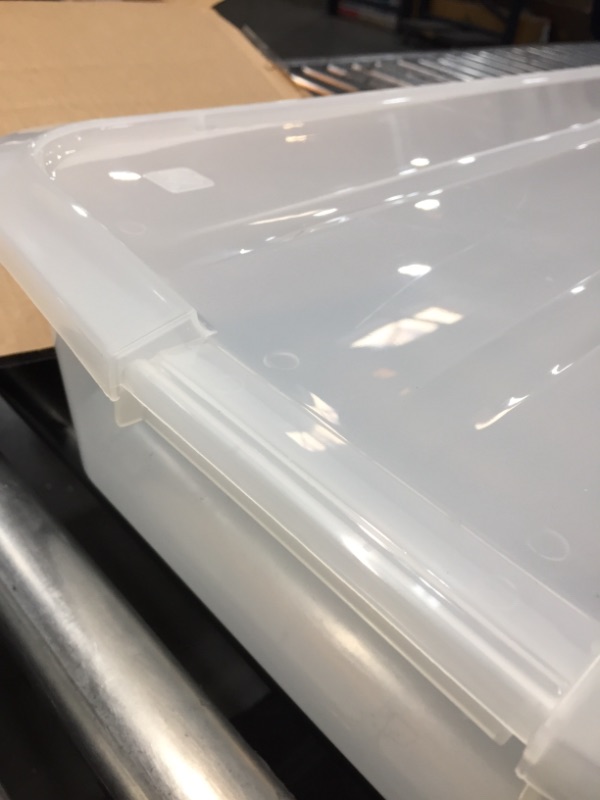 Photo 4 of **DAMAGED**
IRIS USA 50 Quart Clear Plastic Underbed Latched Stack Storage Container Box
