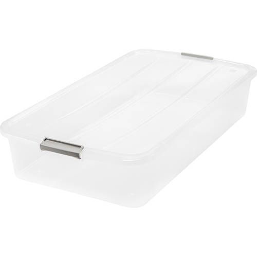 Photo 1 of **DAMAGED**
IRIS USA 50 Quart Clear Plastic Underbed Latched Stack Storage Container Box

