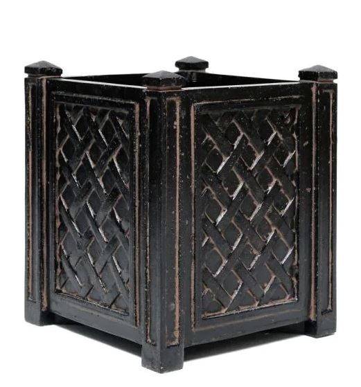 Photo 1 of 16 in. H Tall Aged Charcoal Stone Cast Square Lattice Planter Pot