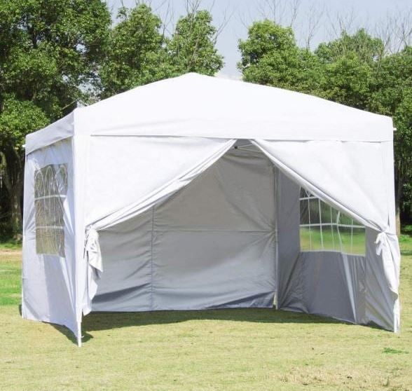 Photo 1 of 10 ft. x 10 ft. White Heavy-Duty Ez Pop Up Gazebo Canopy Tent with 4 Sidewalls and 4 Sand Bags