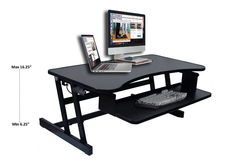 Photo 1 of Rocelco 37.5" Deluxe Height Adjustable Standing Desk Converter - Quick Sit Stand up Dual Monitor Riser - Gas Spring Assi Black 1
