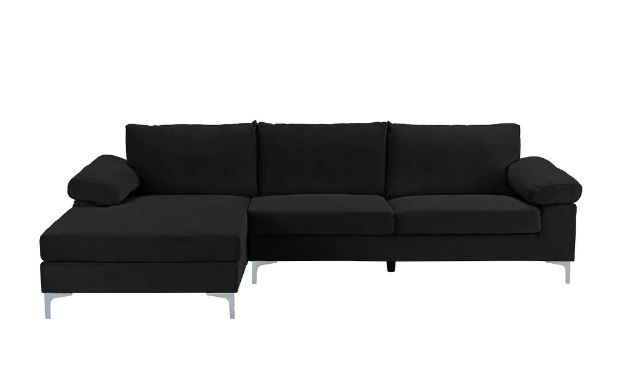 Photo 1 of **BOX 2 OF 2***, **INCOMPLETE**, **PARTS ONLY**
Velvet Upholstered L-Shape Sectional Sofa - Black