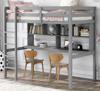 Photo 1 of BOX 1 OF 2- Loft Bed with Desk and Shelves,Twin,Gray