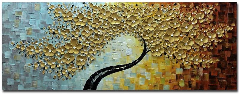 Photo 1 of (COSMETIC DAMAGES)
V-inspire Art, 24x64 Inch Modern Abstract Hand-Painted Art Fortune Tree Golden Wall Art Canvas Paintings Wooden Frame Support Wall Hanging Painting Wall Painting Art Living room Bedroom Wall Decoratio
