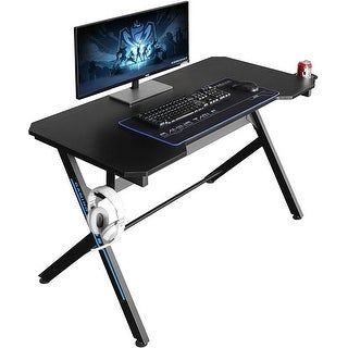 Photo 1 of JJS 48" Wood Home Office Gaming Computer Desk with Cable Management in Black
