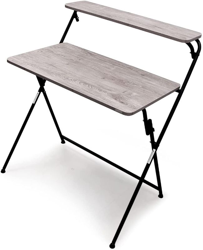 Photo 1 of SOFSYS Modern Folding Desk for Small Space, Computer Gaming, Writing, Student and Home Office Organization, Industrial Metal Frame with Premium Desktop Surfaces, Gray/Black
