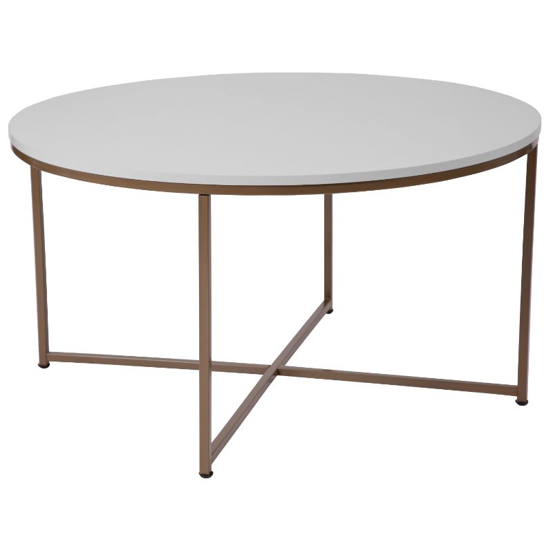 Photo 1 of **USED**
Flash Furniture Hampstead 36" Round Laminate Top Coffee Table in Gold and White
