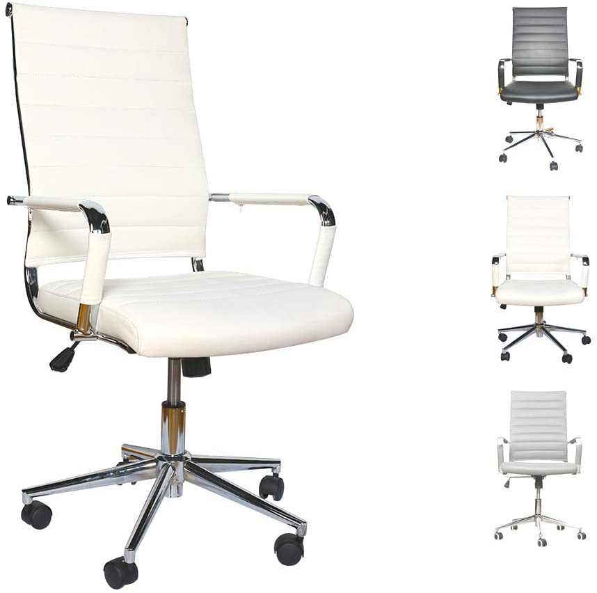 Photo 1 of Office Chair Desk Computer Ribbed Modern - Adjustable Height Ergonomic Leather Tilt Arm Sleeves Lumbar Support High Back Executive Meeting Conference Chrome Wheel Caster 350lbs Big(White)
MISSING ONE ARM REST