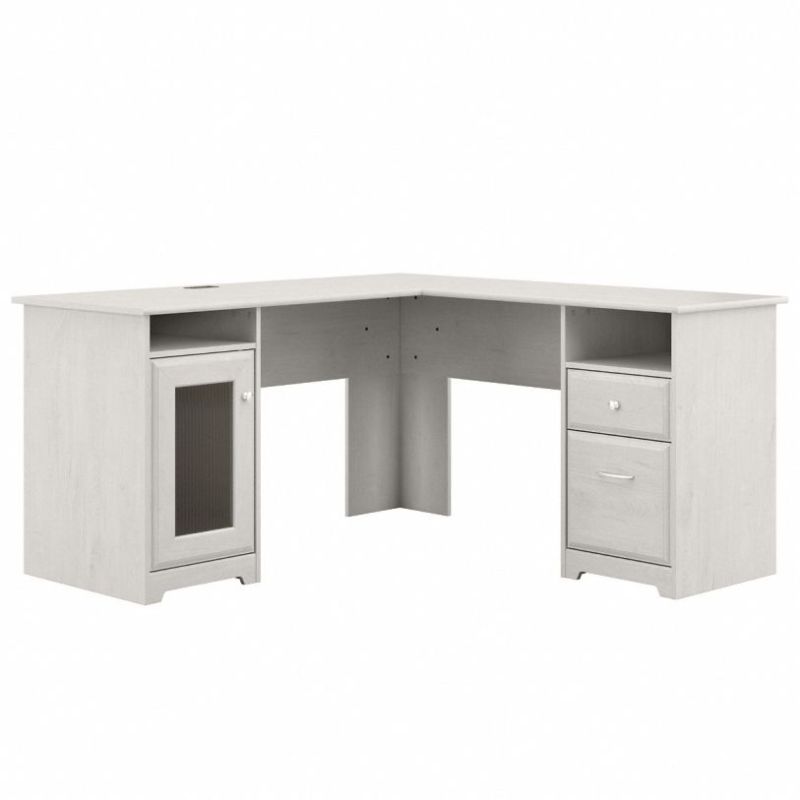 Photo 1 of *INCOMPLETE* Bush Cabot 60W L Shaped Computer Desk in Linen White Oak WC31130A1-03 
BOX 1 OF 2 MISSING BOX 2.