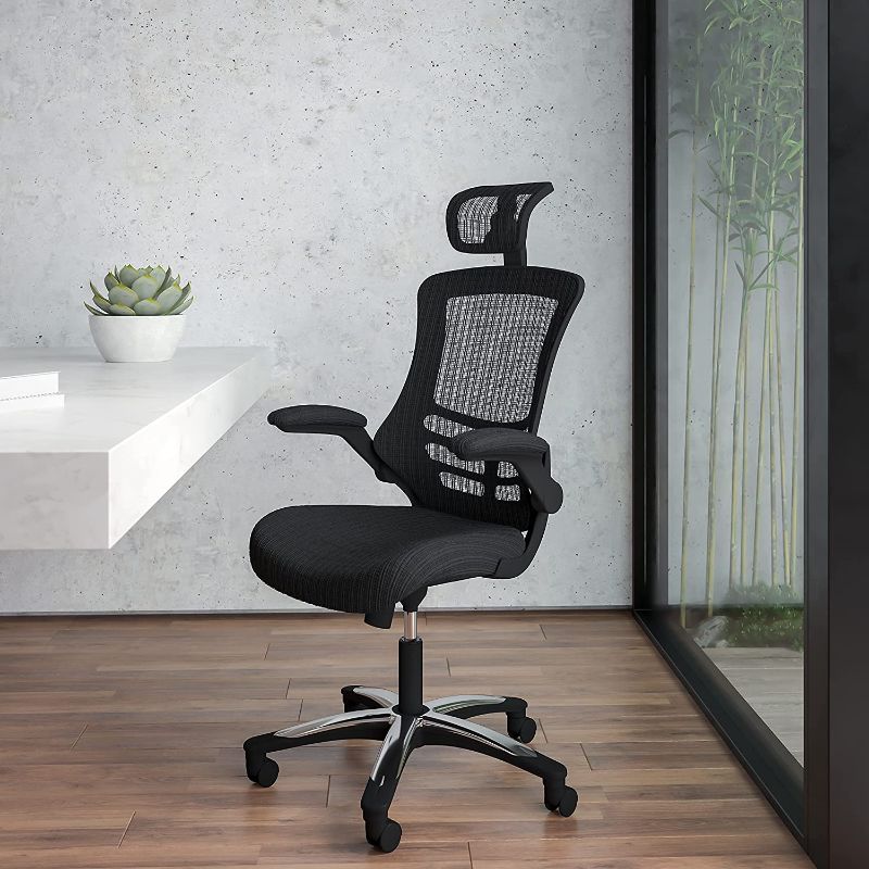 Photo 1 of Flash Furniture High-Back Black Mesh Swivel Ergonomic Executive Office Chair with Flip-Up Arms and Adjustable Headrest
