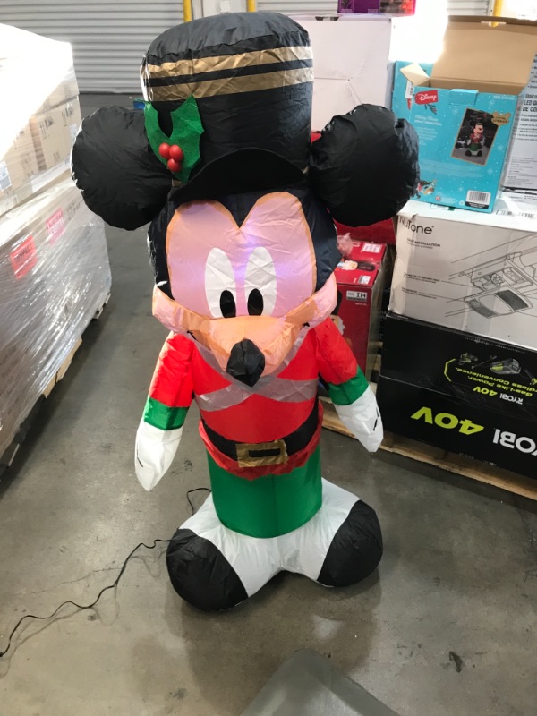 Photo 2 of 3.5 ft. Pre-Lit LED Disney Airblown Mickey as Toy Soldier Christmas Inflatable
